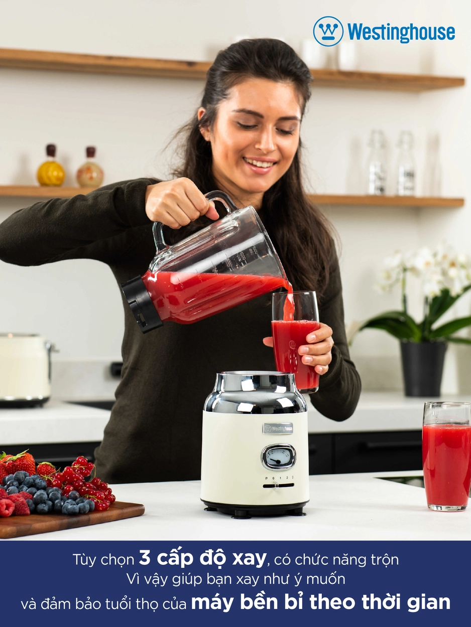 Máy Xay Sinh Tố Retro Để bàn Westinghouse 1.5L 600W WKBE221 Hàng Chính Hãng, Bảo Hành 12 Tháng