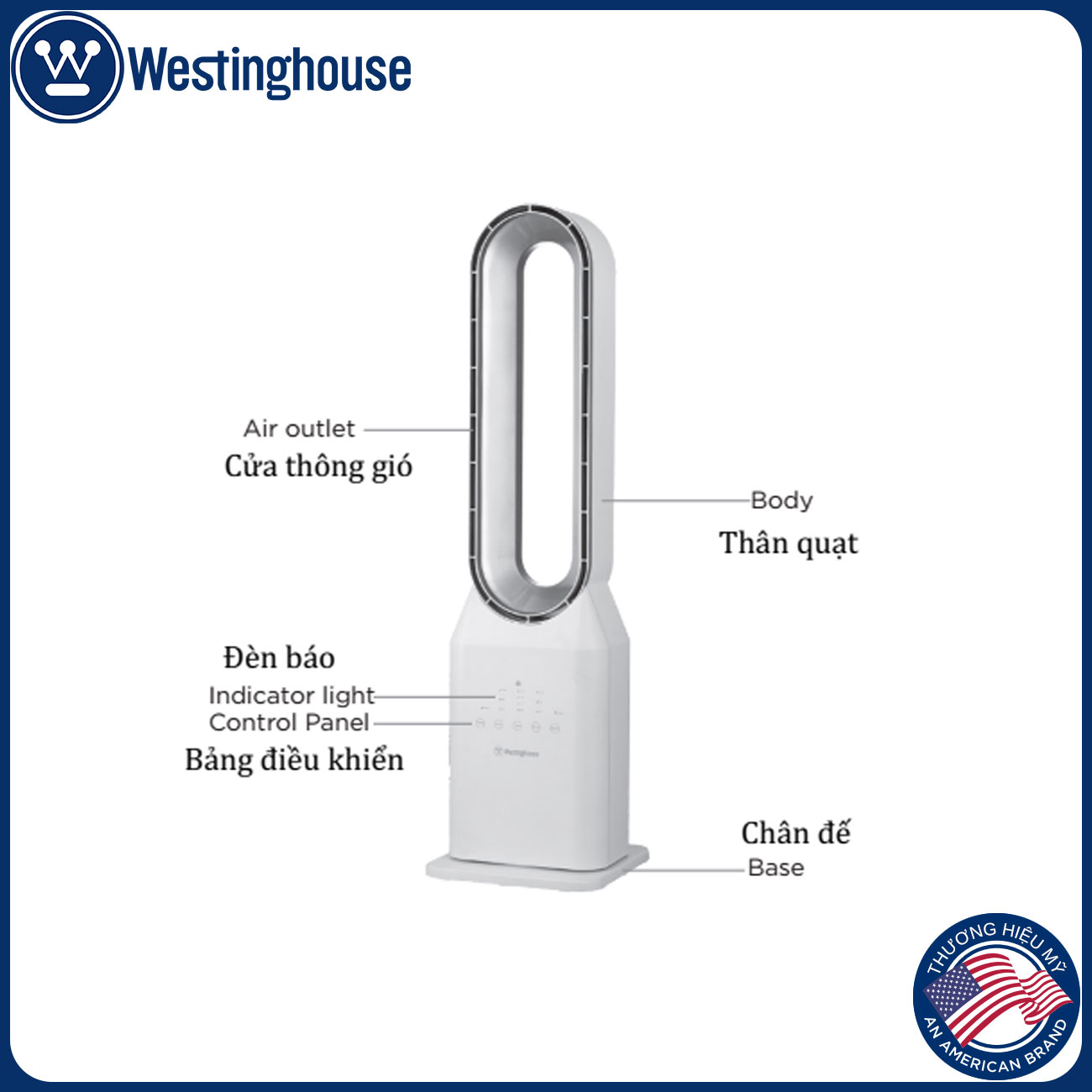 Quạt không cánh Westinghouse 90CM 55W Trắng WSFBL04, Hàng Chính Hãng Bảo Hành 12 Tháng